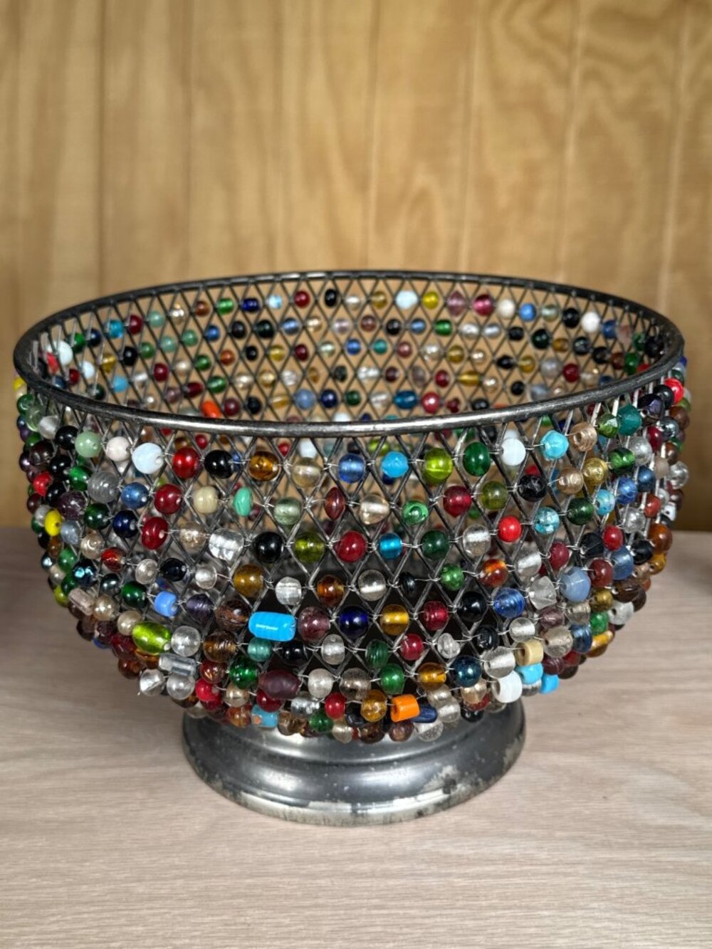 Vintage Bombay Colorful Beaded Metal Bowl Bohemian Home Decor Table Dish - Picture 5 of 10